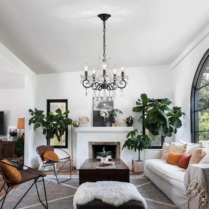 Small Crystal Chandelier, Modern Black Chandelier Dining Room Light Fixture, Mini Crystal Pendant Light for Bedroom Ceiling Light Fixture for Living Room Entryway Kitchen Island Hallway