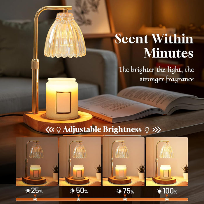 Candle Warmer Lamp with Timer, Dimmable Candle Lamp with Adjustable Height, Birthday Gifts for Women Mom, House Warming Gifts New Home, Candle Lamp Warmer for Jar Candles with 2 Bulbs - Wood