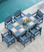 7-Piece Patio Dining Table Sets, Outdoor HDPE Dining Furniture Set with Umbrella Hole Cut-Out Table and 6 Chairs, Blue