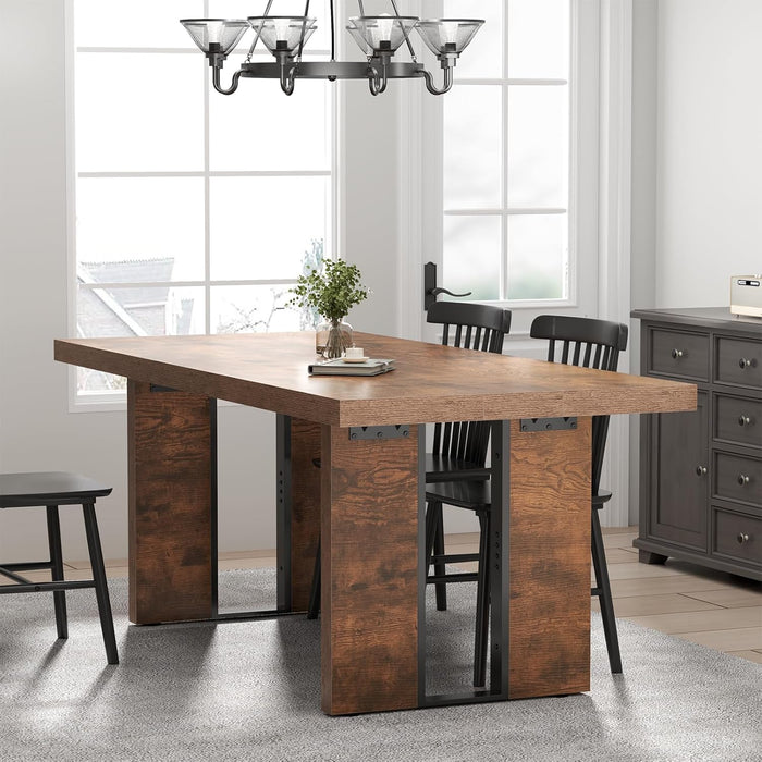70.8 Inch Dining Table, Rustic Farmhouse Kitchen Table for 6-8 People, Large Dinning Room Furniture Rectangle Dinner Table for Living Room, Apartment, Home Office, Rustic