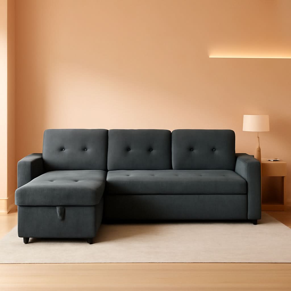 Gray Microfiber L-Shape Sleeper Sofa USB Ports Storage — ShipItFurniture