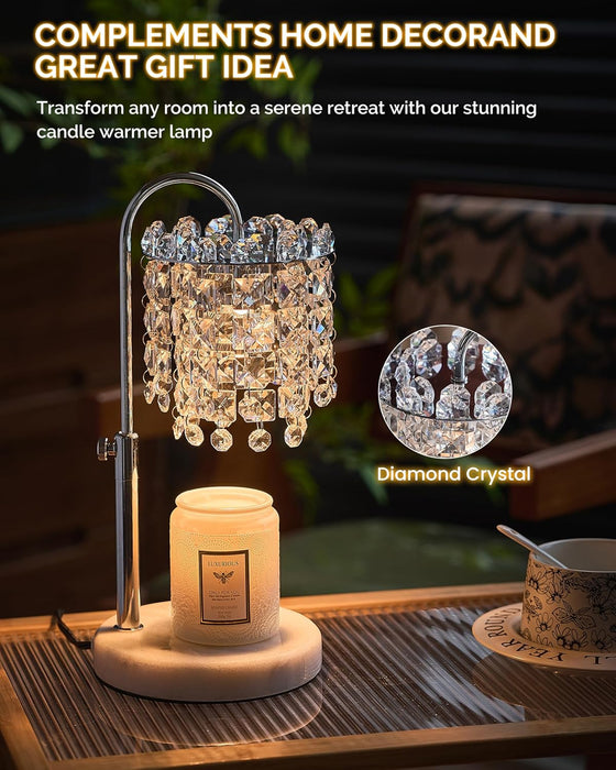 Candle Warmer Lamp with Timer Dimmer Adjustable Height Candle Warmer with Marble Base for Jar Candles, Crystal Candle Lamp with 3 Bulbs for New Home Decor, Women Mom Christmas Birthday Gifts, Silver