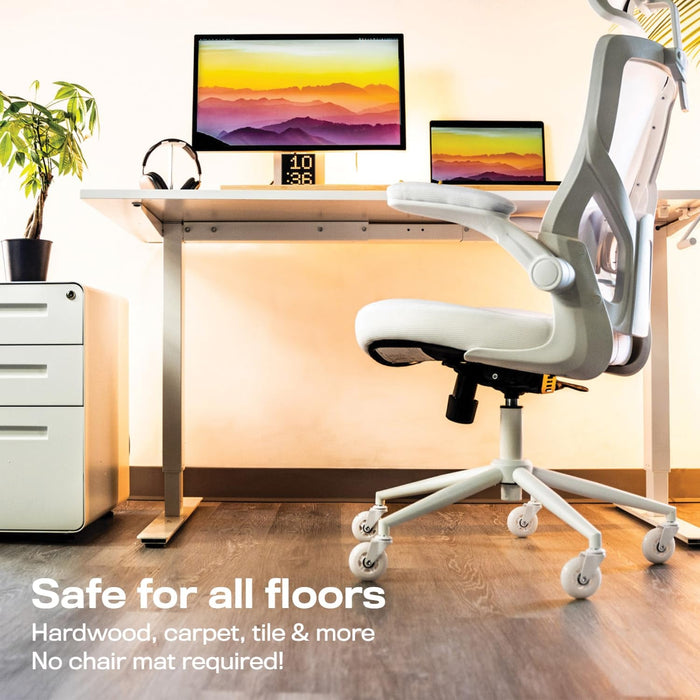 The Original Roller Blade Office Chair Wheels (As Seen on PBS) - Incredibly Smooth & Quiet Rolling Casters - Safe for Hardwood Floors & Carpet - Easy Installation with Universal Fit - Set of 5 - White