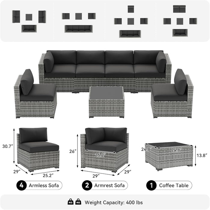 7-Piece Patio Furniture Set, Wicker Outdoor Furniture with Thick Cushions