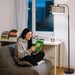 Arc Floor Lamp for Living Room，Boho Standing Lamp with Rattan & Fabric Shades,Farmhouse Floor Lamps with Foot Switch，Adjustable Tall Lamp for Bedroom, Office,Led Bulb Included