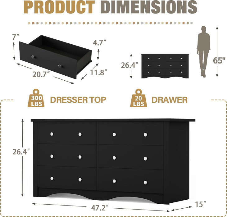 Black 6 Dresser for Bedroom
