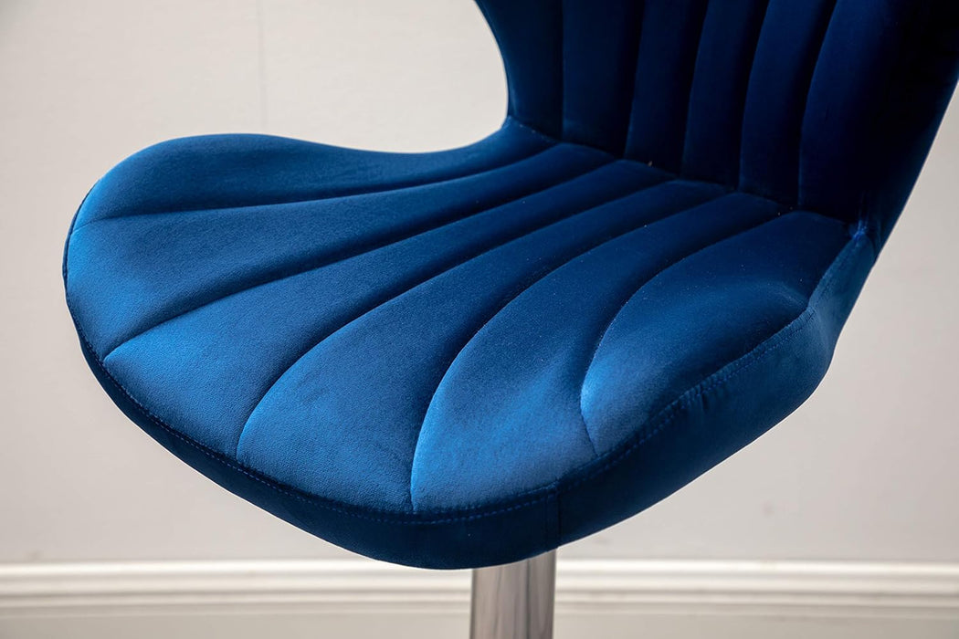 Ellston Velvet Adjustable Swivel Barstools in Blue, Set of 2