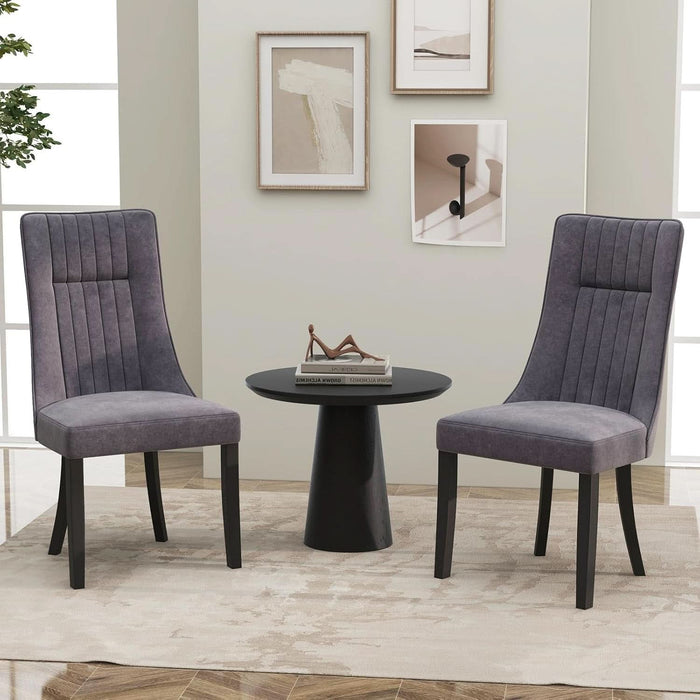 Upholstered Dining Chairs Set of 2, Channel Tufted Kitchen Chairs W/High Backrest, Rubber Wood Side Chairs, Padded Seat, Modern Fabric Armless Accent Chairs for Restaurant, Living Room
