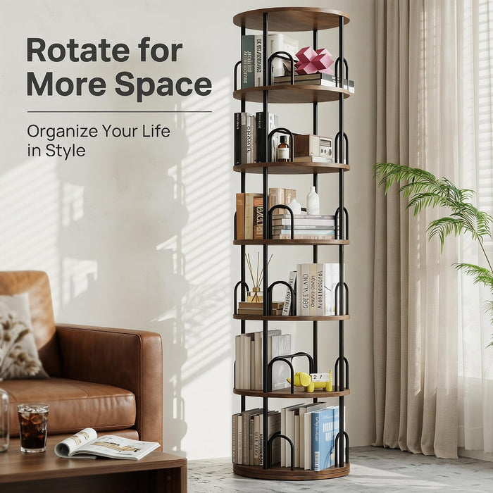 6 Tier Rotating Bookshelf Tower, 360° Revolving Spinningbookcase