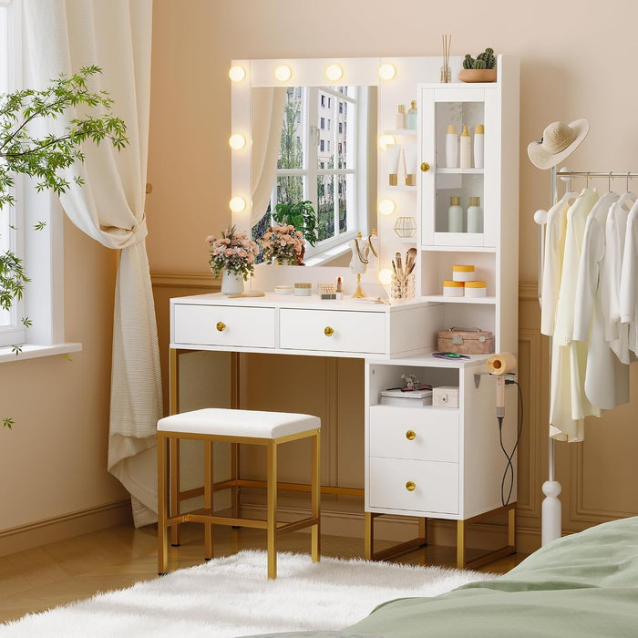 FortyOneInch White Vanity Desk With Lighted MirrorIlluminatedLED