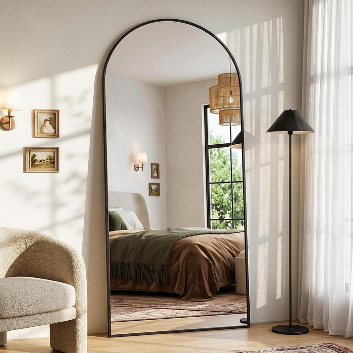 71"×32" Oversized Arched Full‑Length Mirror, Black Floor Mirror