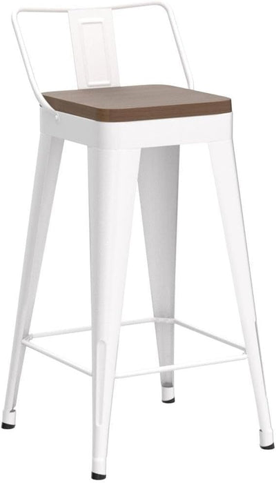 Bar Stools Set of 4 Counter Height Bar Stools Metal Barstools with Removable Back 26" Kitchen Bar Stools with Wooden Seat, White