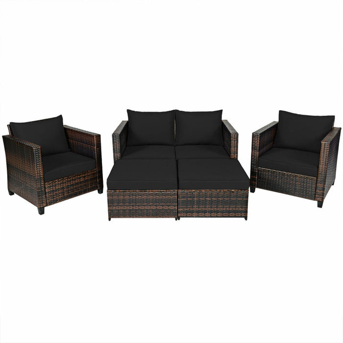 5 Pieces Patio Rattan Furniture Set with Removable Cushions