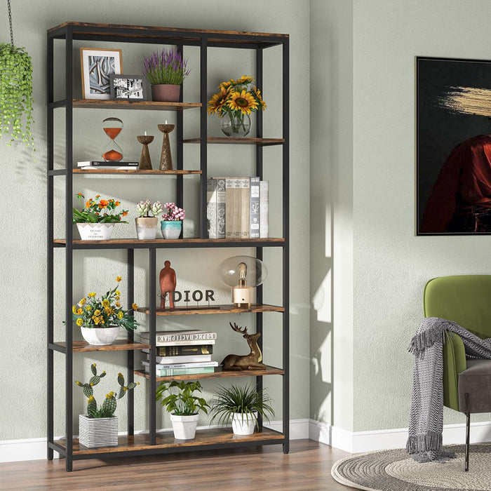 79 Inches Tall Bookshelf Bookcase, 8-Tier Staggered Bookcase, Modern Freestanding Open Book Shelves, Wide Wood Etagere Shelving Unit Display Shelf for Living Room