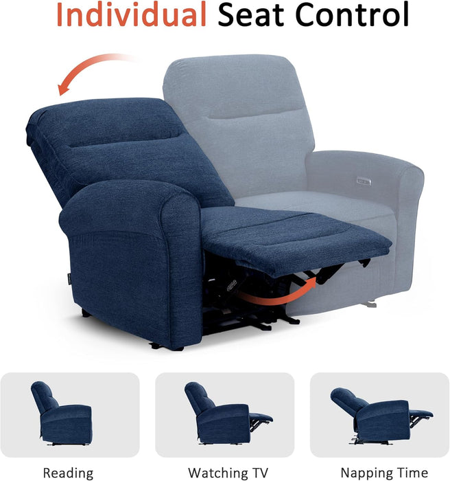 64.6" Wall Hugger Power Loveseat Recliner Sofa with USB Ports, Reclining Loveseat for Small Spaces Living Room RV, Fabric PR635M1 (Navy Blue)