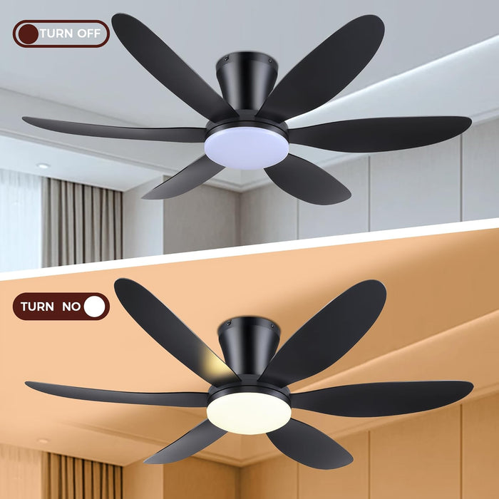 Ceiling Fans with Lights,42" Low Profile Ceiling Fan with Light and Remote Control,Flush Mount, Reversible, Dimmable, Noiseless, Black Ceiling Fan for Bedroom