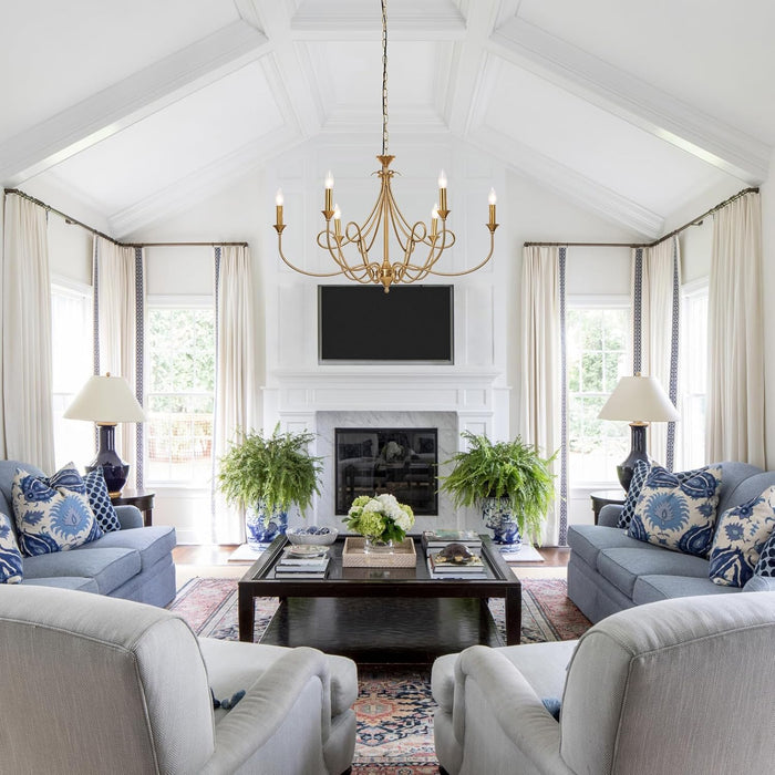 6-Light Modern Chandelier 36.6" Brass Candle Chandeliers Metal Gold Pendant Light Fixture for Dining Room Living Room Kitchen Island Foyer Entryway, E12 Base