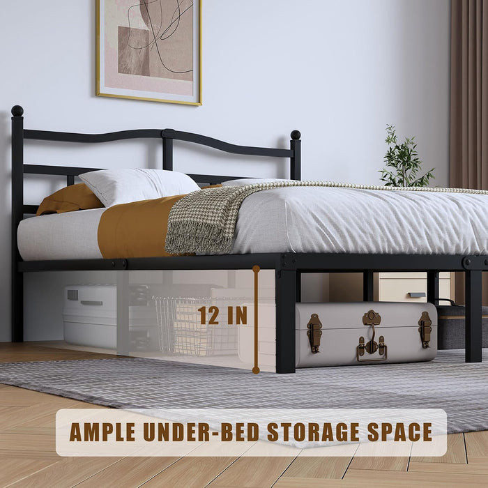 14 Inch Metal Bed Frame - Full Size Heavy Duty Bedframe with Headboard Black Basic Steel Slats Platform No Box Spring Needed/Easy Assembly/Noise Free