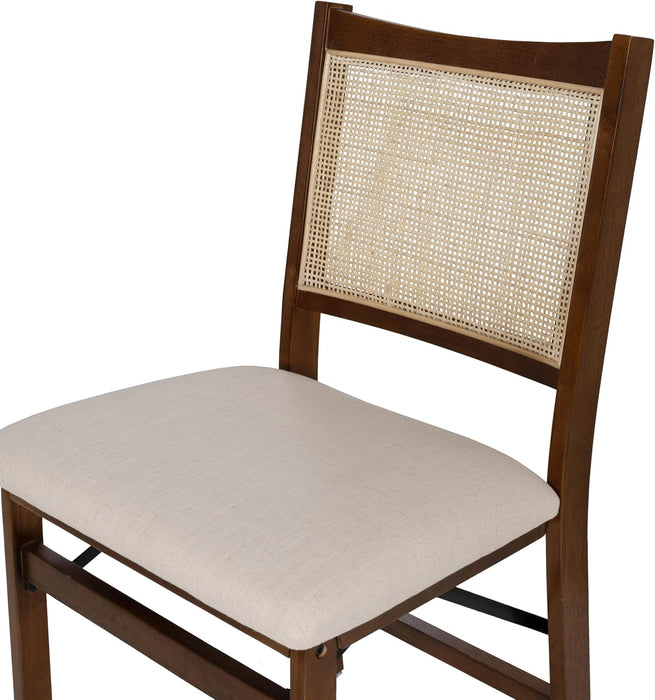 Kasi Brown and Natural Rattan Cane Fully Assembled Foldable Wooden Dining Side Chair