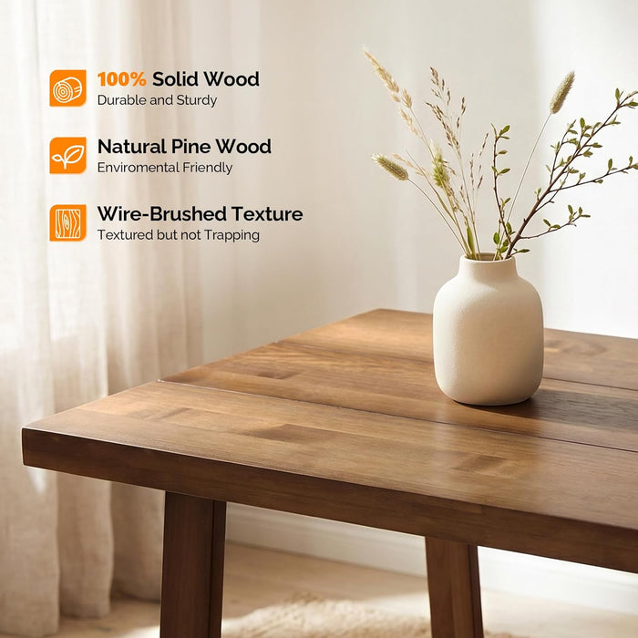 Solid Pine Farmhouse Dining Table WalnutFinish 48Inch