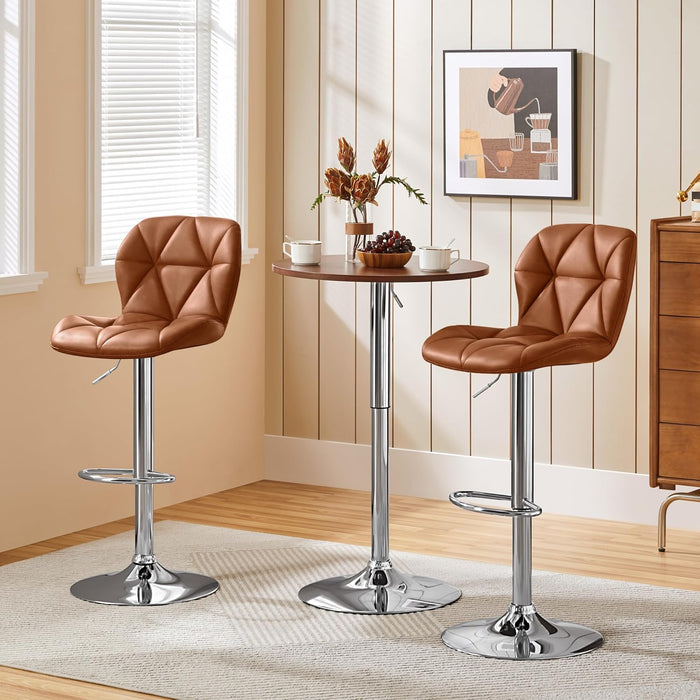 Bar Stools Set of 2, Modern Kitchen Island Stools with Backrest, PU Leather Adjustable Counter Stools for Kitchen Counter Bar, Retro Brown