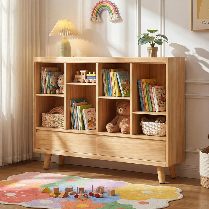 SolidWood 8 CubeBookcase Featuring Stowable Drawers
