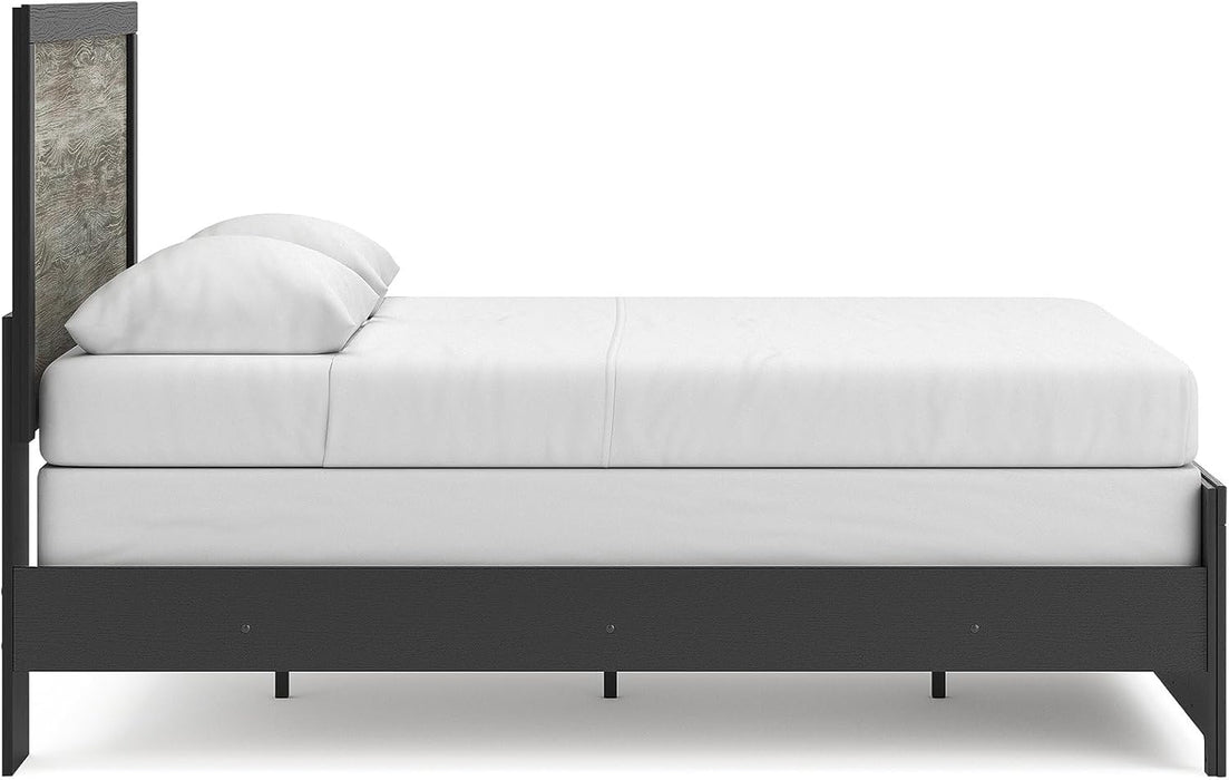 Signature Design by Ashley Jonnifer Queen Bed Frame with Headboard, Two-Tone Textured Look, Engineered Wood and Decorative Laminate, Warm Gray and Matte Black