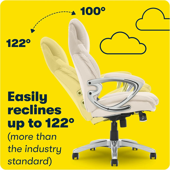 Bryce Executive Office Chair, Ergonomic Computer Deskchair with Patented AIR Lumbar Technology, Comfortable Layered Body Pillows for Cushioning, quality Foam, Bonded Leather, Cream White