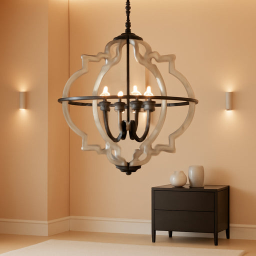 6-Light Farmhouse Chandelier for Dining Room Wood Pendant Lighting