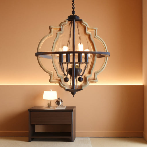 6-Light Farmhouse Chandelier for Dining Room Wood Pendant Lighting