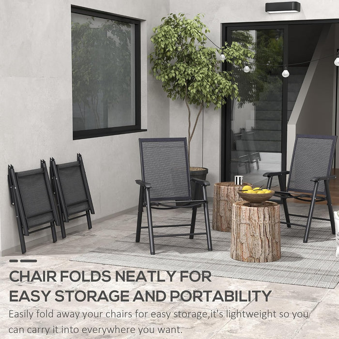 Set of 4 Patio Folding Chairs Armrests Black