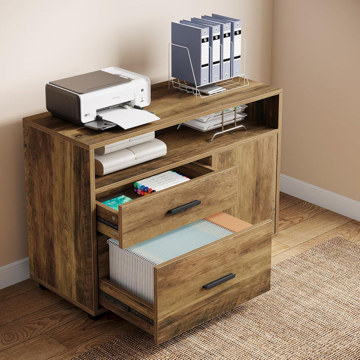 63" L Shaped Executive Desk & 39" File Cabinet Set, Corner Computer Desk with Ample Storage, Large Industrial Retro Office Desk with Drawers & Shelves, for Home & Business, Rustic Brown