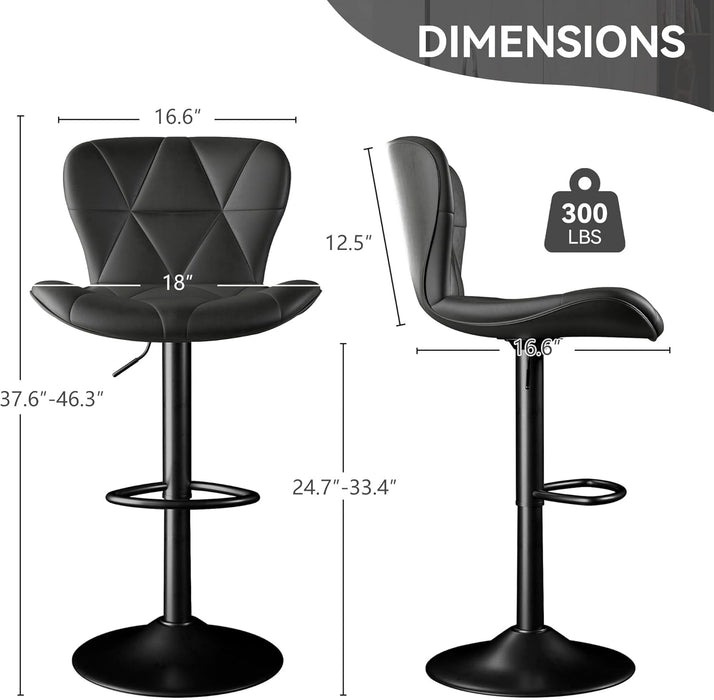 Bar Stools Set of 2,Adjustable Swivel Barstools, Faux Leather Bar Chairs,Upholstered Counter Height with High Backrest for Kitchen Island, Black