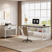L-Shaped Desk with Drawers, 63" Executive Office Desk with Mobile File Cabinet and Storage Shelves, Home Office Business Furniture Set (Gray, White)