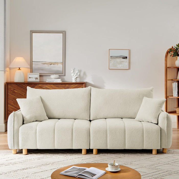 Cream Chenille Sleeper Sofa Bed With ExpandedStorage