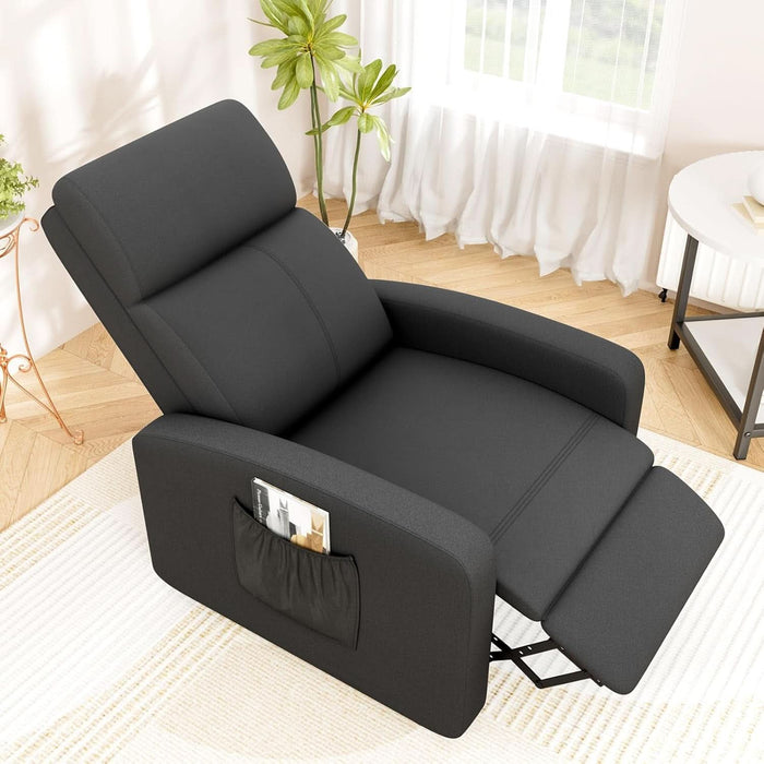 Recliner Chair for Adults, Reclining Sofa with Side Pocket, Linen Fabric Recliner Sofa with Adjustable Backrest and Footrest, Modern Home Theater Seating for Living Room, Bedroom