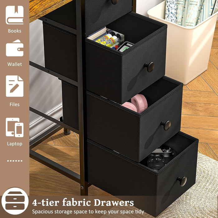 Computer Desk with 4 Fabric Drawers, 35.4 Inch Small Home Office Writing Desk, Simple Table PC Desk for Small Places, Kids Girls Teen Study Writing Desk for Bedroom Dorm Rustic Brown