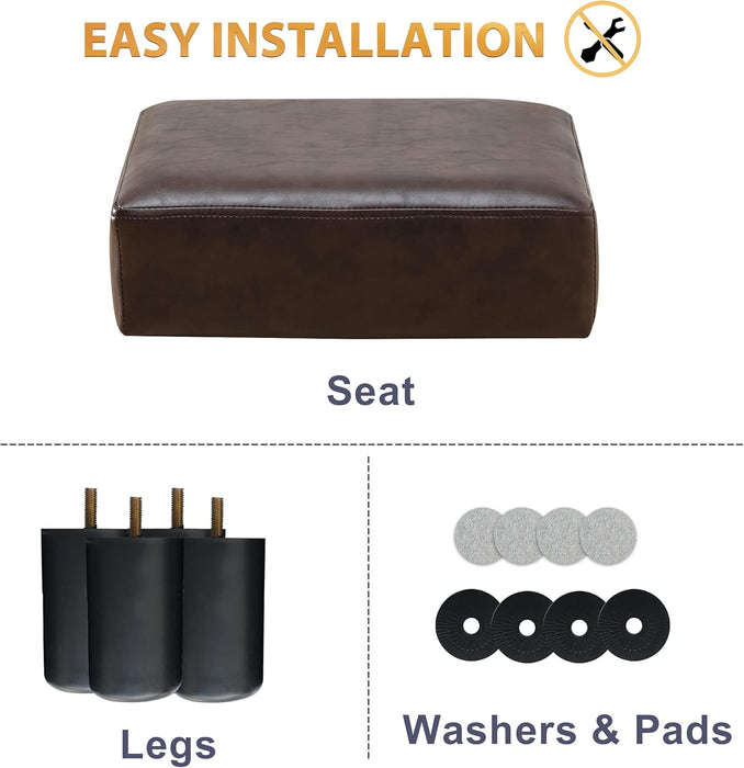 Small Rectangle Foot Stool, PU Leather Fabric Footrest Ottoman with Non-Skid Plastic Legs, Modern Rectangle Footrest Small Step Stool Ottoman for Couch, Desk, Office, Living Room, Brown