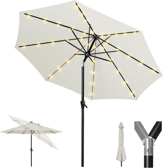 Patio LED Umbrella with Light | Solar Outdoor Umbrella | Market Table Parasol with Push Button Tilt and Crank, with Sturdy Pole & Fade Resistant Canopy, Easy to Set