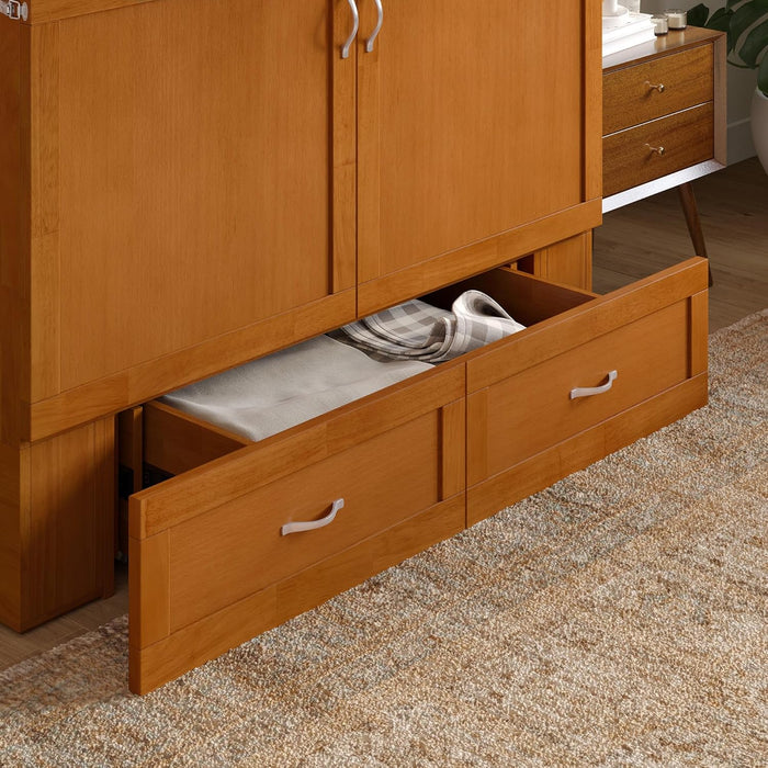 Hamilton Full Murphy Bed Chest with Mattress, Storage, and Built-In Charger in Light Toffee