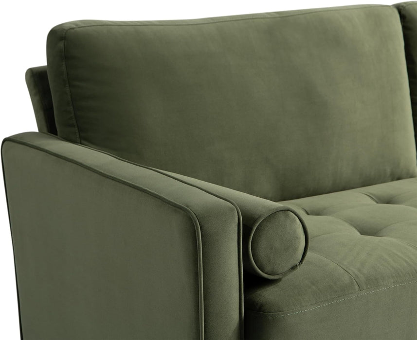 Olive Green Velvet Upholstered Sofa With PocketCoil