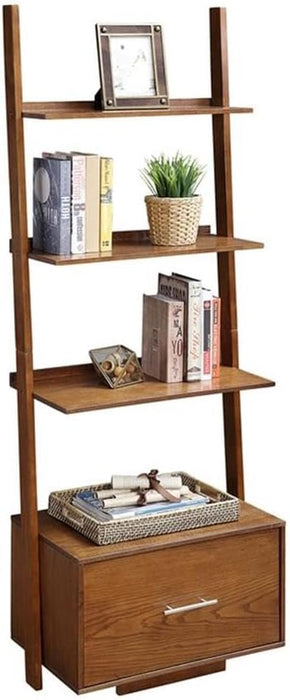 3 Tier American Heritage Ladder Bookcase with File Drawer, Dark Walnut