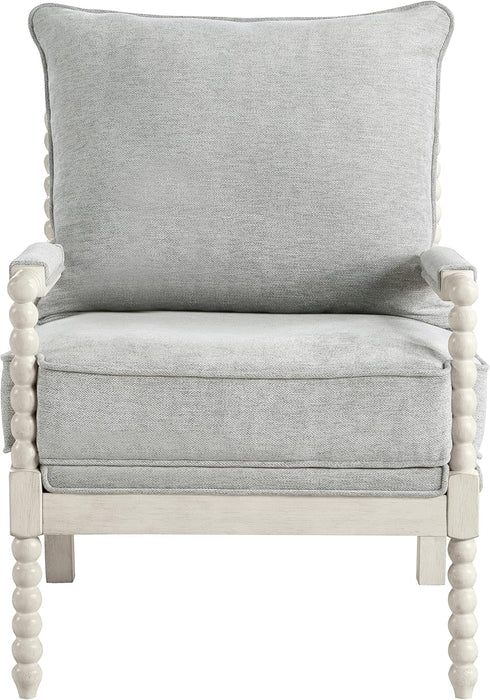 Kaylee Spindle Accent Chair with Antique White Wood Frame, Smoke Grey Fabric