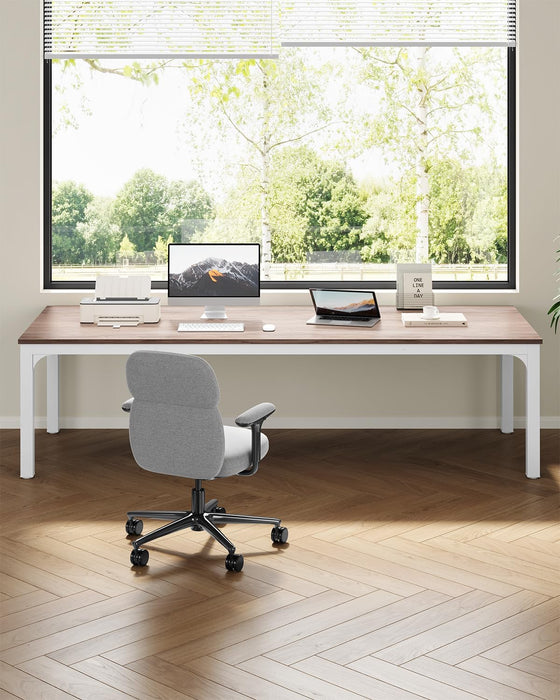 Two Person Desk, 78.7 Inches Extra Long Computer Desk, Wooden Large Office Desks with Strong Metal Legs, Double Desk for 2 People, Writing Study Table for Home Office, Oak & White