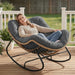 Outdoor Rocking Papasan Chair with Thick Cushion, Dark Gray