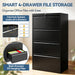 4 Drawer File Cabinet with Lock, Black Metal Lateral Filing Cabinet