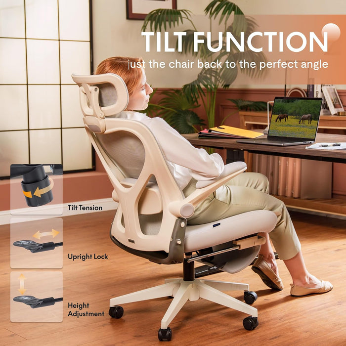 FLEXISPOT Foldex Mesh Ergonomic Office Chair, Folding, Cream 1