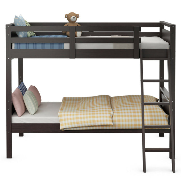 Twin over Twin Bunk Bed with Ladder and Guard Rail