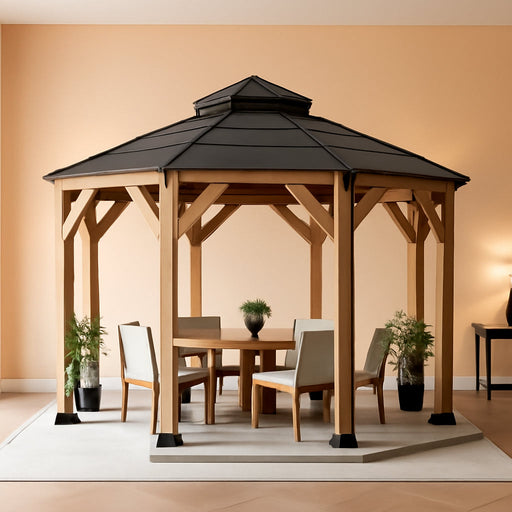 13' X 13' Outdoor Wood Gazebo, Hardtop Gazebo Permanent Wooden Pavilion with Galvanized Steel Double Roof, for Packyard, Garden, Deck, Cedar Wood