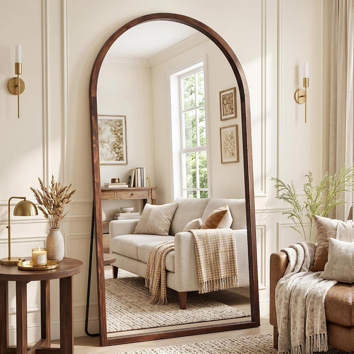 76"X41" Arched Full Length Mirror with Slim Solid Wood Frame,Walnut